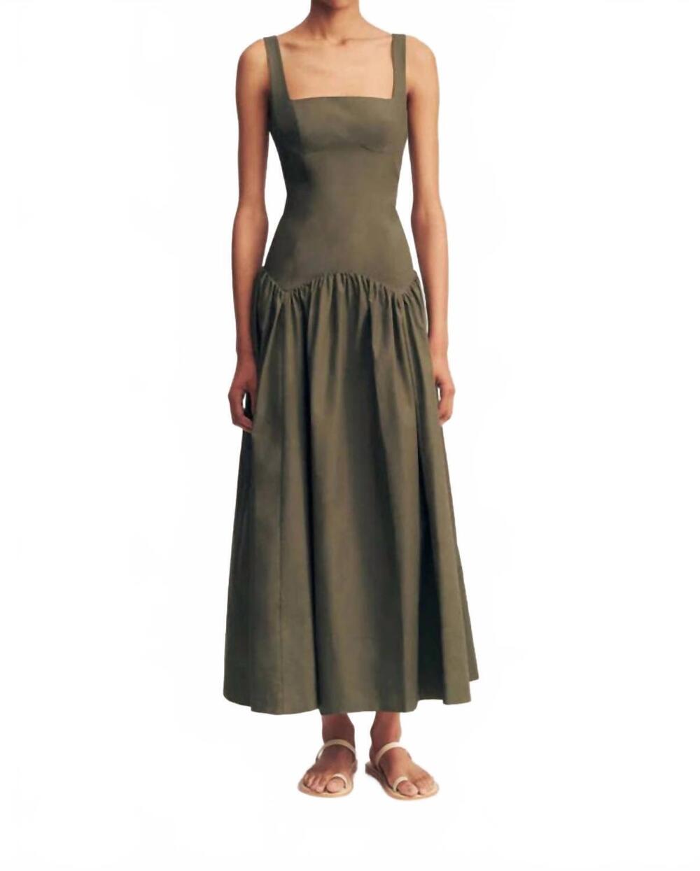 NEW SHONA JOY maiori square neck midi dress in army green